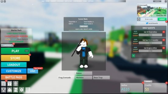 This is the main menu, with the Combat Warriors codes redeem screen at the top right. 