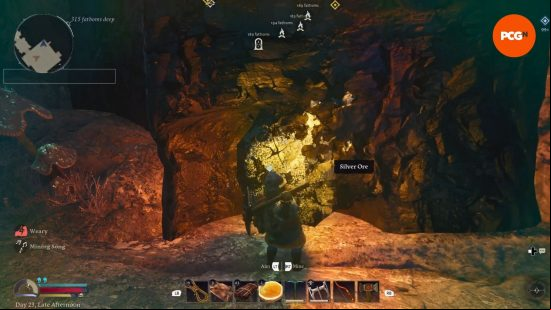 A dwarf farms silver - one of the most valuable Return to Moria resources