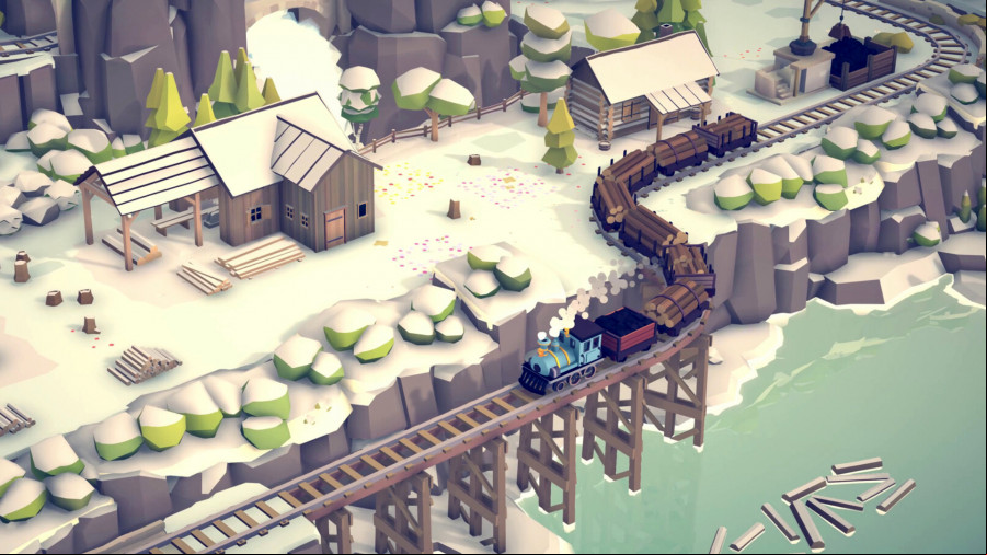 Islands and Trains - A train es by a snowy house.